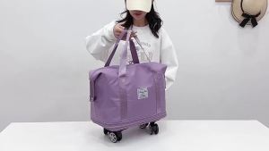 Durable Hand Carry Travel Bag With Wheels(Detachable) Large Capacity Duffel Luggage Bag Extendable Ultra Light Waterproof