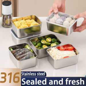 316 Stainless Steel Food Storage Box with Sealed Lid Rectangle Sausage Noodles Fruit Dish with Cover Home Kitchen Organizers Food Container