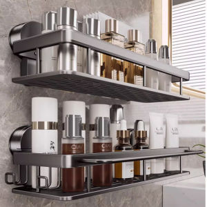 No Drill Suction Cup Adhesive Bathroom Rack Bathroom Shelf Toilet Aluminum Hanging Rack Bathroom Organizer Hang On The Wall