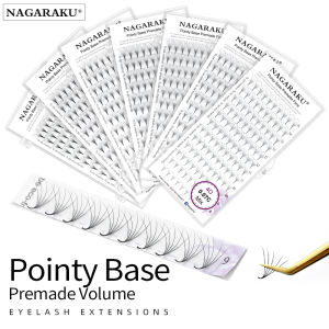 NAGARAKU Sharp Narrow Stem Premade Fans Eyelash Extension 0.07mm 4D-10D Thin Pointy Base Russian Fans Ready Volume