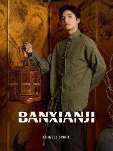 New Chinese Style Long Sleeve Shirt Half Leisure Collection Ladies Tang Suit Outerwear Floral Pattern Mens Autumn Fashion