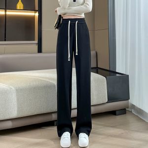 Black High Waist Wide Leg Pants Womens Spring Autumn 2025 New Style Narrow Version Lazy Rice Knitted Casual Trousers