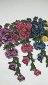 Colorful Long String Flowers Embroidery Iron On 3D Patches Sewn Applique Embroidered DIY Clothes