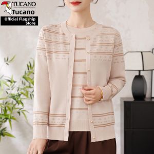 TUCANO | Spring Autumn Round Neck Stripe Short Sleeve Knitwear for Elderly Women