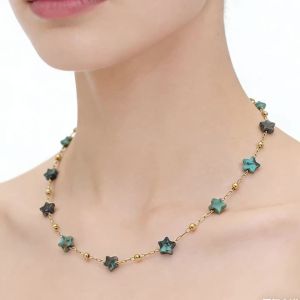 Womens Handwork Star Necklace Natural Stone Choker Fashion Jewelry Chain Accessory for Neck Turquoise