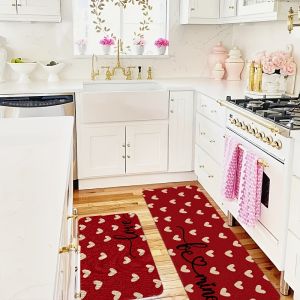 Thảm Vải Nỉ Mềm Họa Tiết Trái Tim Màu Đỏ Lễ Hội VIKAMA - Thảm Chùi Chân Nhà Bếp & Hành Lang Trang Trí Nhà Cửa Thảm Trang Trí Phòng Khách Có Thể Giặt Bằng Máy Chống Thấm Nước Chống Phai Màu 100% Polyester