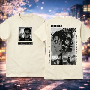 Bandai | Anime Retro 2026 "Attack on Titan" Alan Yegerel Cotton Mens and Womens Summer T-shirt Comfortable Breathable High-quality Ins
