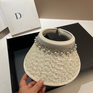 Luxury Rhinstones Pearls Sun Hats for Women Summer UV Protection Face Covering Female Sunshade Caps Beach Sunscreen Hat