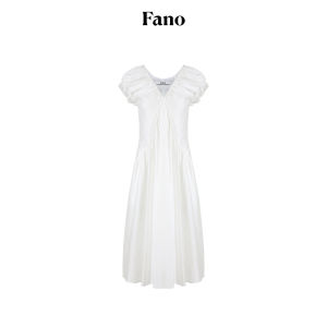 Fano | Đầm A-line Ôm Body Cổ V Tay Bồng Màu Trắng Mùa Hè