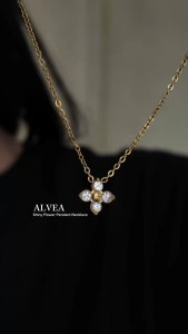 HB Jewelry ALVEA Shiny Flower Pendant Chain Necklace for Women Non Tarnish Hypoallergenic Non Fading Elegant Minimalist Everyday Wear Fashion Jewelry Lightweight Necklace