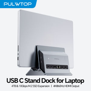 PULWTOP Vertical USB C Docking Station with M.2 NVMe SSD Case HDMI USB A/C RJ45 SD/TF PD for MacBook Pro/Air Type-C Laptops
