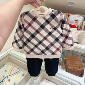 Phong Cách Hàn Quốc Mùa Thu In Hình Gấu Dài Tay Mới Xuất Hiện Kẻ Caro Thoải Mái Bộ Trang Phục Dành Cho Trẻ Em Bé Trai Bé Gái Màu Đen Quần Thể Thao Và Áo Hoodie Bộ