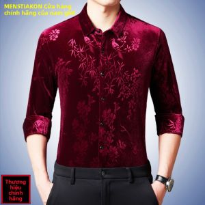 Menstiakon | Áo Sơ Mi Velvet Hoa Văn Cho Nam Trung Niên và Người Già