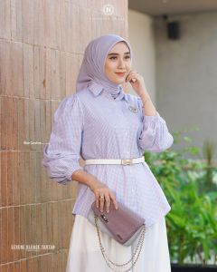 SERENE BLOUSE TARTAN by Nadheera luxury blouse kemeja atasan wanita lengan panjang fashion atasan wanita terbaru