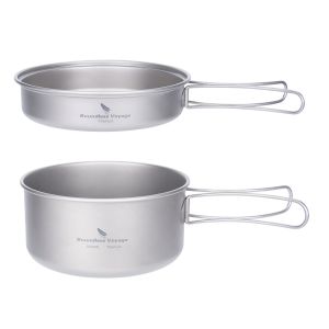 Boundless Voyage Titanium Pot Pan Set with Folding Handles Camping Cookware Hiking Outdoor Tableware