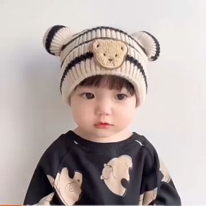 Baby knitted hat baby fall and winter warm hat children cute plush hat comfortable and breathable