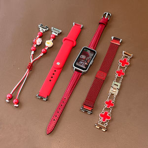 HUAWEI Band9 New Year Red Milan Magnetic Attraction Genuine Leather Strap Silicone Anti-Drop Watch Band for Men And Women Sports Honor