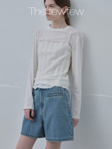 the Fewfew Autumn Winter Thin Casual Basic Versatile mid High Waist A-Line Denim Shorts Straight Leg Zipper Pure Color Jeans Shorts