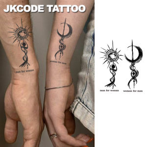 Couple Tattoo - Herbal Tattoo with Ancient Viking and Peace Symbols Totem "Love" and "Sun & Moon" Meaning Finger Tattoo in Rock Style for Hands Neck and Fingers Cool Tattoo for Men and Women Versatile Tattoo Sticker Long-Lasting and Waterproof f...