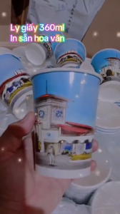 200 Ly Giấy 360ml In Hoa Văn Đẹp Ly Cafe Giấy Mang Đi Nắp PP/Nắp Cầu 90mm Tùy Chọn