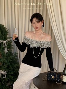 Áo Len Dệt Kim Một Bên Vai Thêu Ren Thanh Lịch Kiểu Pháp Pure Desire Phong Cách Mùa Thu Mới Của Thanh Lịch Kiểu Pháp Áo Len Nữ Dài Tay Ôm Vừa Vặn