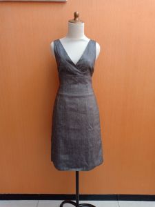 mini midi dress wanita abu H&M cewek M L kutung vneck MEWAH