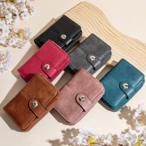 BANYANU Dompet Wanita Anti RFID Women Zipper Coin Purse Vertical Small Vintage Leather Wallet for Student Gifts 2025
