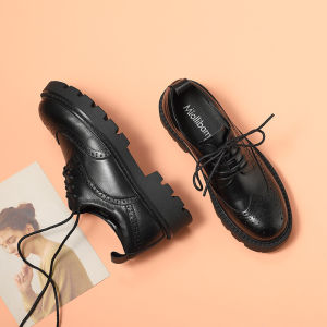 MIOLLIBARN | Black Retro Lace-up Brogue Shoes Leather Breathable