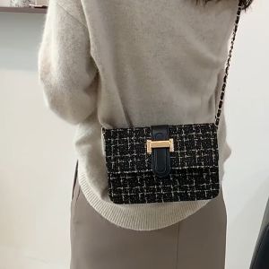 BAO012 Tas Wanita Tas Style Rajut Rami Selempang Wanita Tali Rantai  Tas Selempang Tweed Bag Rantai Gold Fashion