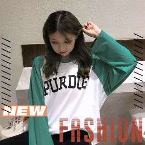 LHSunshine เสื้อแขนยาวแฟชั่นผู้หญิง - เสื้อยืดแขนยาวทรงวินเทจ ตัวเสื้อคนละสี พิมพ์ลายอักษรภาษาอังกฤษ เหมาะสมสำหรับการใส่กันแดด การใหญ่หนาว หนาวนี้จะพลาดได้ไงจัดปาย