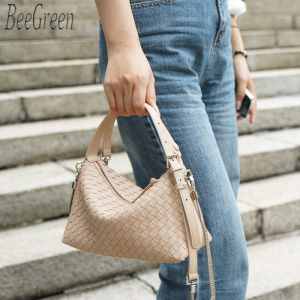 BeeGreen Women Woven Leather Dumpling Bag Fashion Chain Shoulder Bag Elegant Handbag Daily Commuter Bag