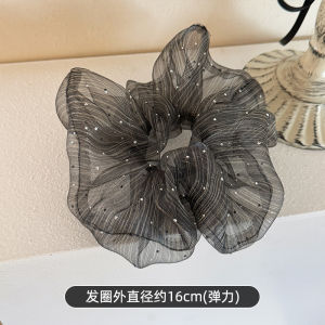 ยางรัดผมผ้าโปร่งประดับเพชร เครื่องประดับผมสไตล์เกาหลีสำหรับผู้หญิง ยางรัดผมรัดผมแบบมีสายรัดยางยืด สไตล์หลวมๆ