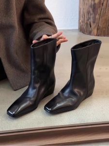 CAIZINI | Retro Square Toe Hidden Heel Mid-calf Boots