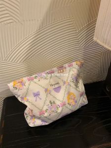 Heyoni Large Capacity Cartoon Makeup Bag Womens Travel Storage Organizer Inner Pocket Cute Bear Heart Design Handmade Sewn