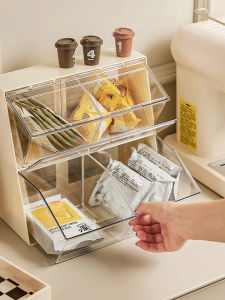 กล่องเก็บของใส่ชา กาแฟ ถุงชา ขนม ใส่ในช่องทางเข้าบ้าน ชั้นวางของอะคริลิกใส ชั้นวางของ 4 ชั้น กล่องเก็บของแบบเปิด