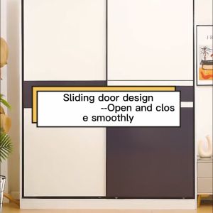 ตู้เสื้อผ้ามัลติฟังก์ชั่น ตู้บานสไลด์ ใบใหญ่ ไม้ ความจุขนาดใหญ่ การจับคู่สีเทาและสีขาว ทันสมัยและเรี