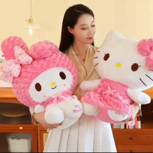 SANRIO 32/60 ซม. Hello Kitty Kawaii Rose Melody Plush ของเล่นอะนิเมะการ์ตูนอะนิเมะตุ๊กตานุ่มตุ๊กตาหมอนเด็กของขวัญวันเกิด