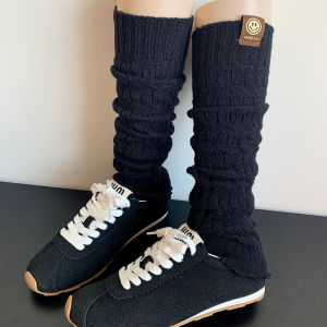 White Mid-Calf Sock Covers for Women Spring Autumn Smiling Face Label Brown Leggings Black Boot Covers Combed Cotton Warmth