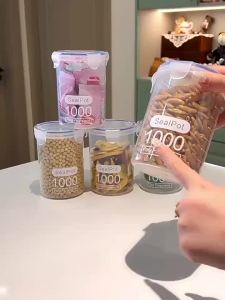 1pc Sealed Storage Box Transparent Kitchen Food Grain Organizer Storage Tank Plastic Large Capacity Moisture-proof Sealed Jars