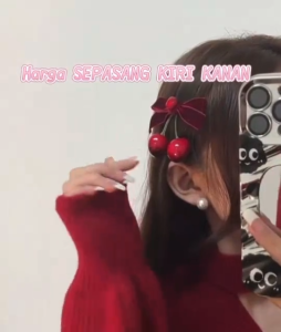 Jepit Rambut Korea Anak Model Pita Merah Hair Klip Cherry Lucu Aksesoris Hiasan Jepitan Rambut Anak