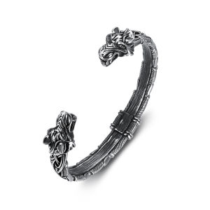 Vòng Tay Cổ Điển Viking Đầu Hổ Đôi Có Thể Điều Chỉnh Bằng Thép Không Gỉ 316L Trang Sức Bùa Hộ Mệnh Thời Trang Nam Quà Tặng
