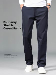 ROMON | Lormen Mens Casual Pants Thickened Loose Straight Business Suit Elastic High Waist Long Trousers Fashionable Autumn Winter