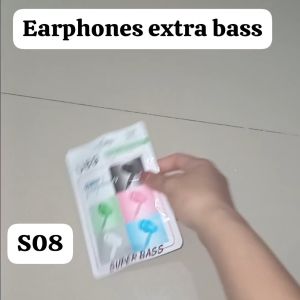 S08 HEADSET EARPHONES 3.5 MM JACK EARPHONE HIFI SOUND EXTRA BASS STEREO MIC HIGH QUALITY FULL BAS SP