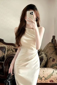 Elegant French Luxurious Sleeveless Long Dress Summer New Style White Date Dress Women High Waist H Version a Line Skirt