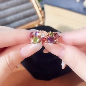 Huitan Fancy Bright Colorful Zirconia Finger Ring Female Rose Gold Color Accessories for Engagement Ceremony Aesthetic Jewelry