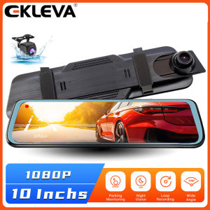 EKLEVA 10 Inch Touch Mirror Dash Cam Full Touch Screen Stream Media Dual Lens Car DVR Video Recorder 1080P 170° Full HD Front 1080P And 140° Wide Angle With Rear View Camera Auto Registrator Dash Cam