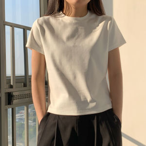 ผู้หญิง เสื้อยืดแขนสั้น Pure ผ้าฝ้าย ไหล่คอกลม Fit พรางหุ่น ดีไซน์ ฤดูร้อน สไตล์ใหม่ สีขาว เสื้อท่อนบน แฟชั่นสุภาพสตรี