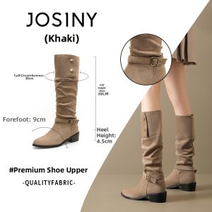 Josiny | Pointed Toe Knee-high Boots for Women Khaki Autumn Winter New Arrival