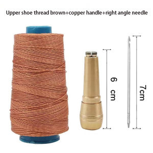 Leather Sewing Kit DIY Leather Sewing Awl Needle With Copper Handle Set Leather Canvas Tent Shoes Repairing Tool W/Nylon Thread