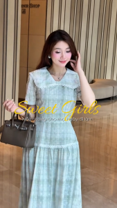 Đầm thiết kế BEMINE cổ nơ kẻ sọc dáng chữ A phù hợp đi chơi-B707